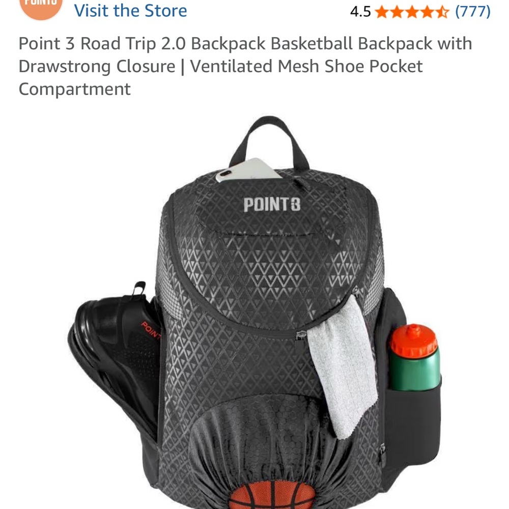 Point 3 Roadtrip Basketball Black Backpack Sports Carry All Travel